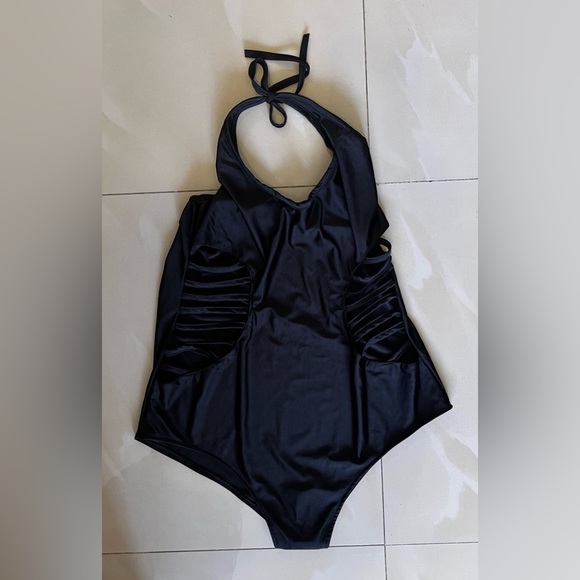 Yoins Yours Inspiration Women’s Solid Black Silky One Piece Bathing Suit Size L - Picture 5 of 16